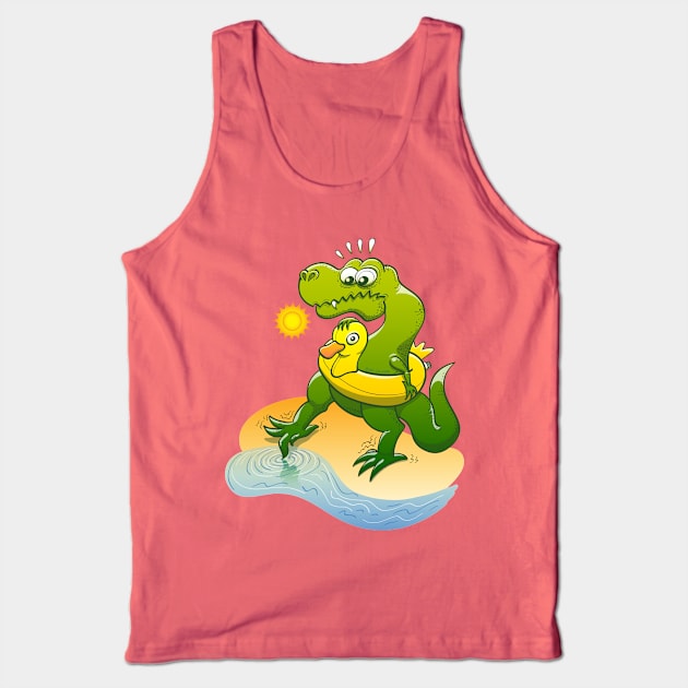 Timorous Tyrannosaurus Rex dipping a toe in water Tank Top by zooco